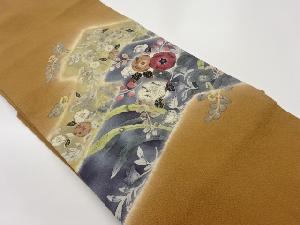 作家物　縮緬地辻ヶ花に草花模様名古屋帯